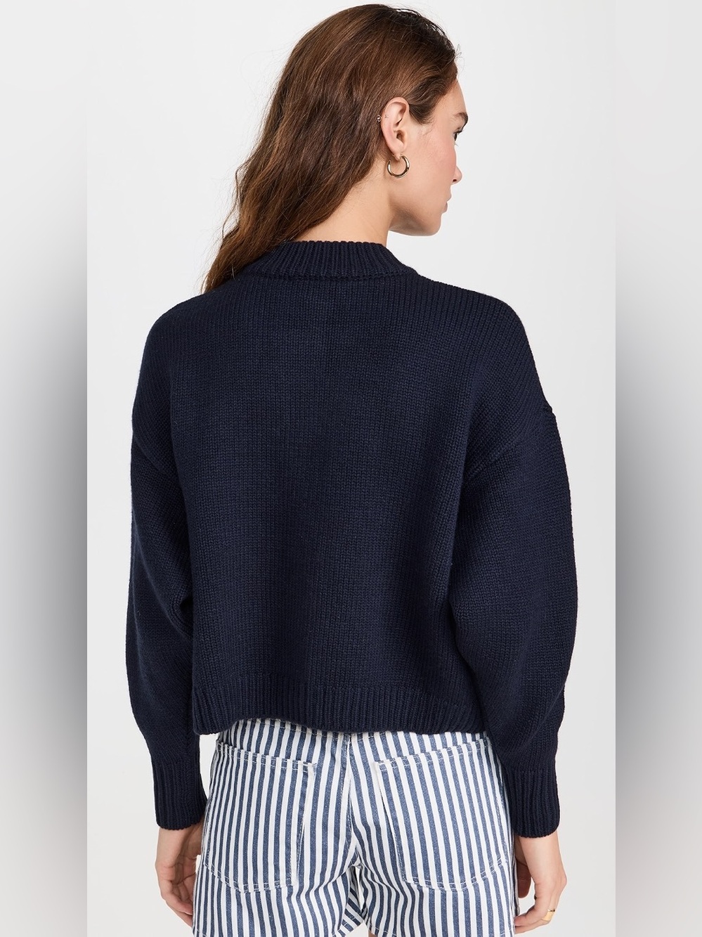 FRAME Chunky Femme Wool Cashmere Rib Knit Cardigan Navy S - Picture 2 of 12